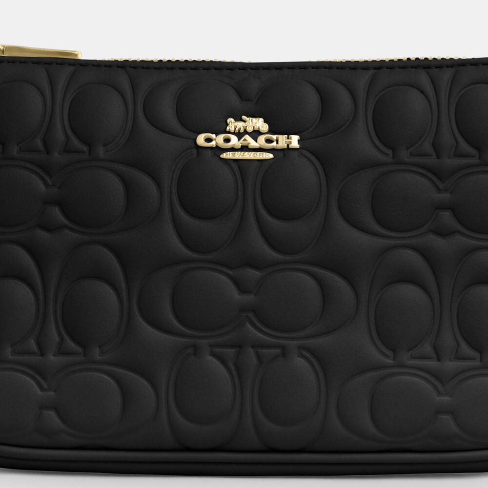 🖤💛Coach NWT Black Nolita 19 In Signature Embossed Leather With Gold Hardware - Picture 5 of 10